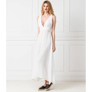 Armani Exchange White Maxi Dress Women's 0 XS Deep V Neck Handkerchief Hem